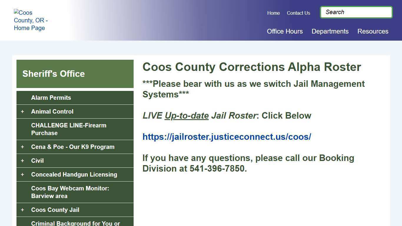 Coos County Corrections Alpha Roster | Coos County, OR