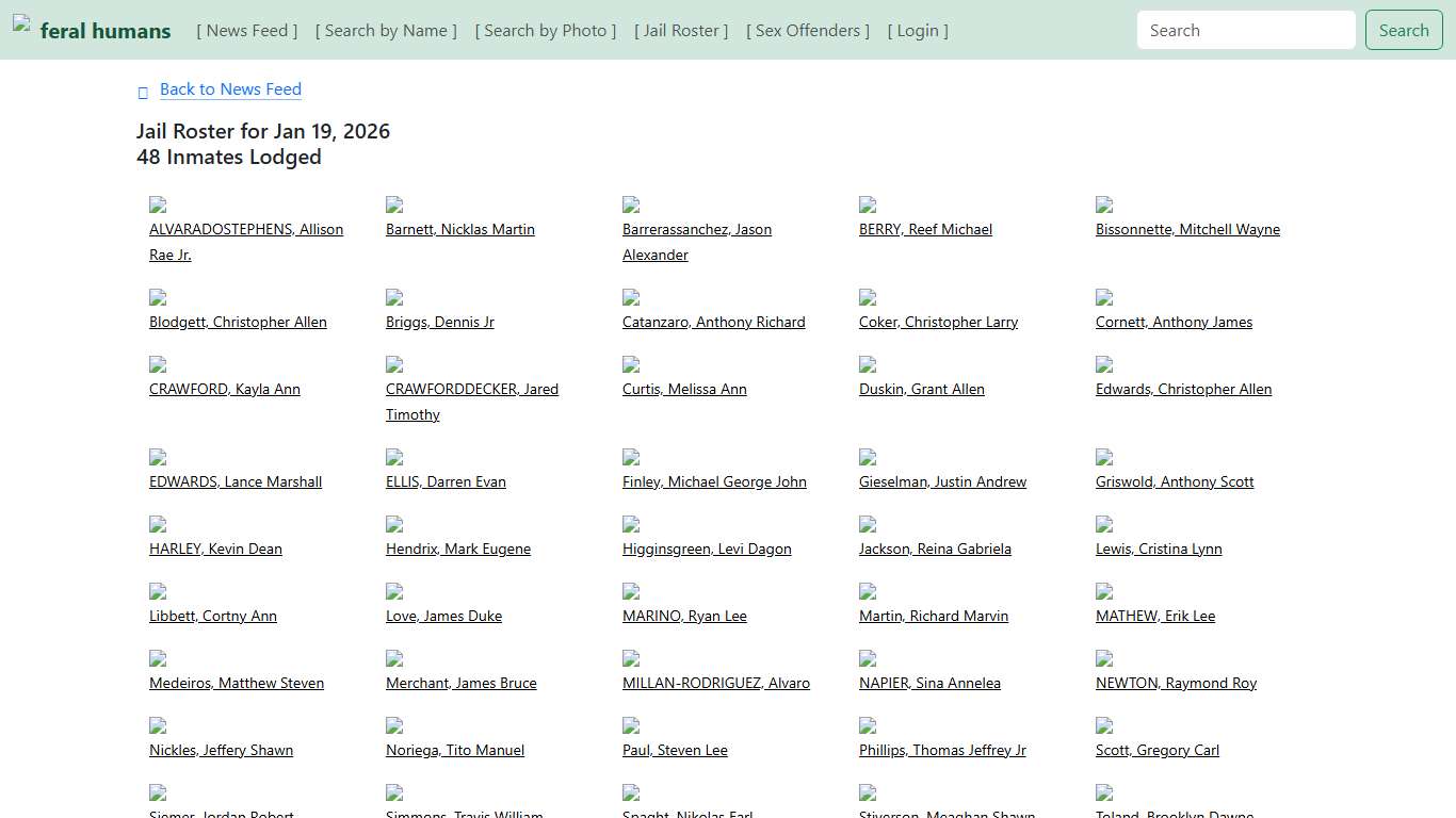 Jail Roster - FERAL HUMANS
