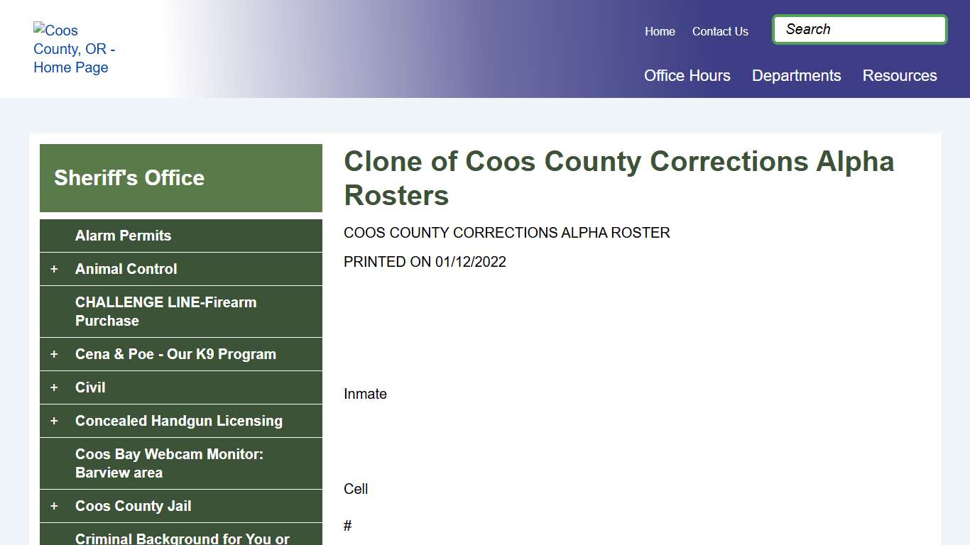 Clone of Coos County Corrections Alpha Rosters | Coos County, OR