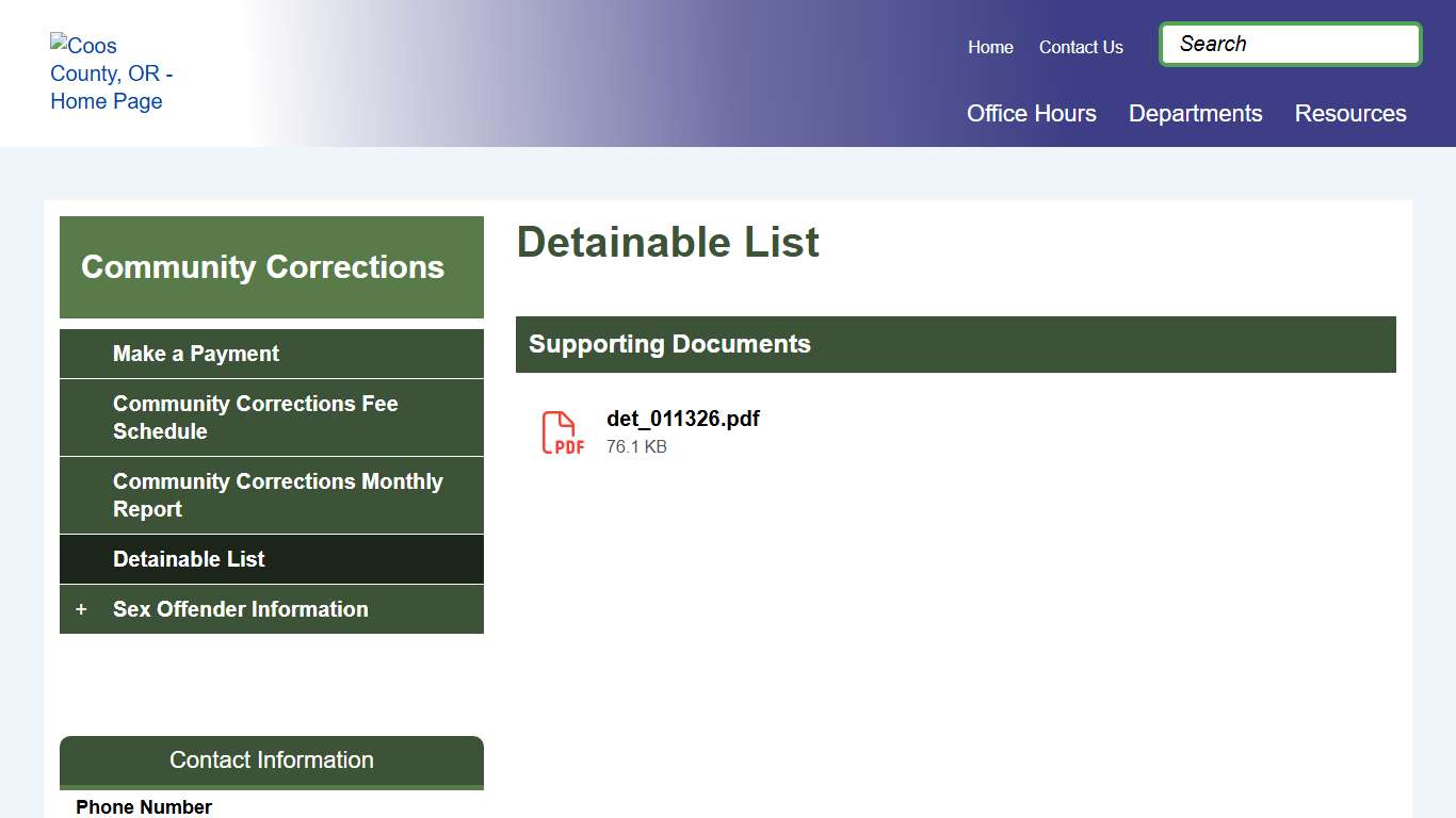 Detainable List | Coos County, OR